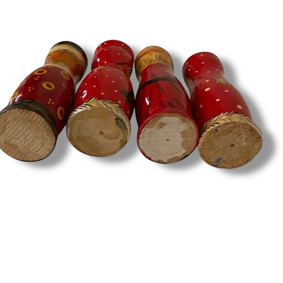 Vintage Russian Folk Art Santas 3.25” Wood Christmas Collection Set of 4 - Picture 3 of 9